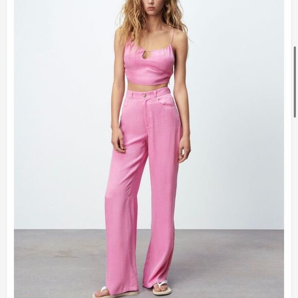 Zara ATASAN CROP BAHAN JATUH TOP & FLOWING TROUSER M & XXL TOP - Picture 1 of 15